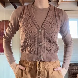 Jessica Simpson Brown Cable Knit Sweater Vest